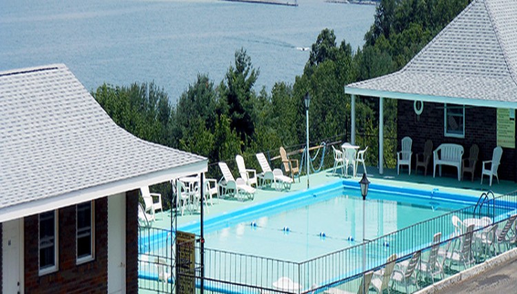 Glen Motor Inn outdoor pool overlooking Seneca Lake