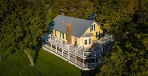 Magnolia Place BnB from the air highlighs outdoor decks