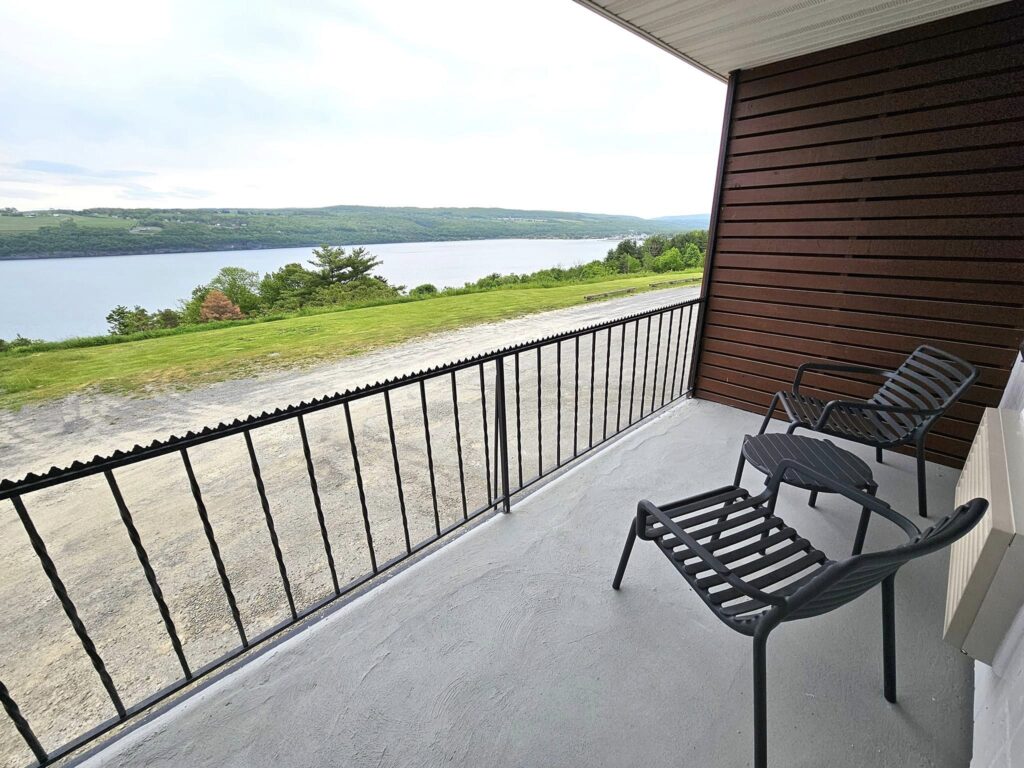 Looking at Seneca Lake from the balcony of the Hotel Laurel